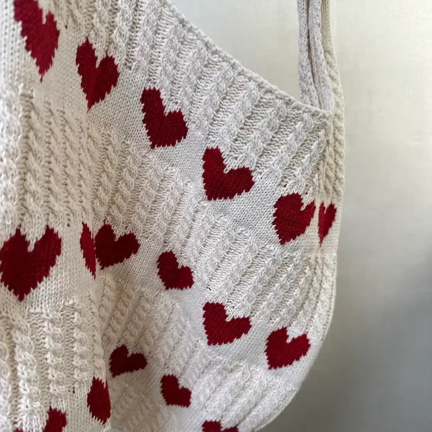 [BUNJANG] Heart Pattern Knit Shoulder Bag / 새상품) 하트패턴 숄더 데일리 니트 가방 니트백 에코백