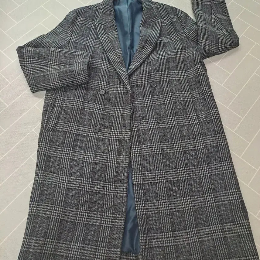 [BUNJANG] Mind Bridge Double Long Coat (110) - Gray / Mind Bridge 체크 더블 롱코트 110 그레이