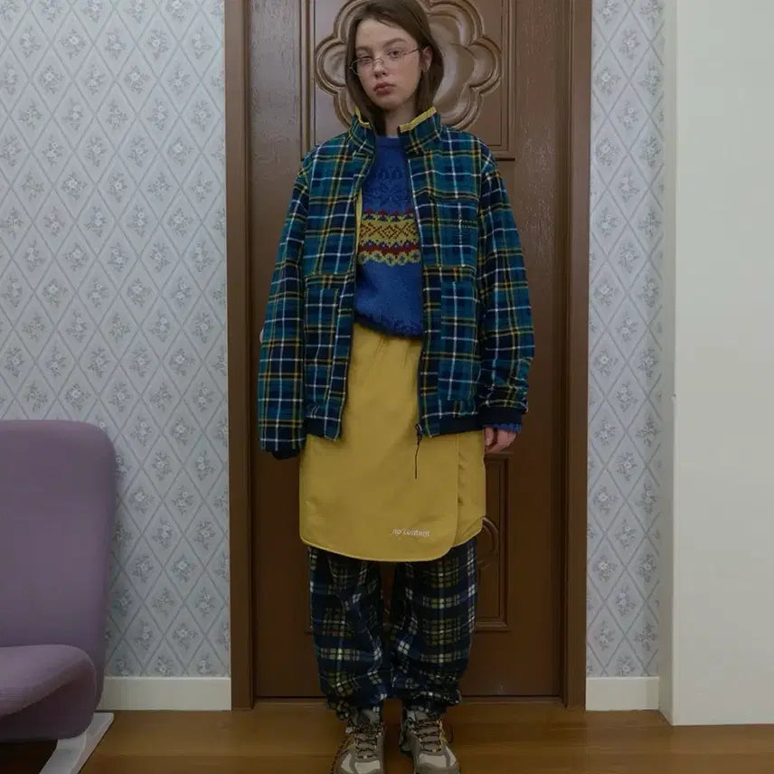 [BUNJANG] Nocontents Reversible Check Fleece Windbreaker / 노컨텐츠 리버시블 체크 후리스 바람막이