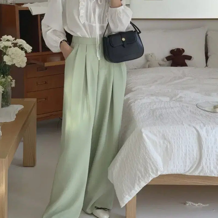 [BUNJANG] Mint Wide Pleated Slacks / 민트 와이드 핀턱 슬랙스