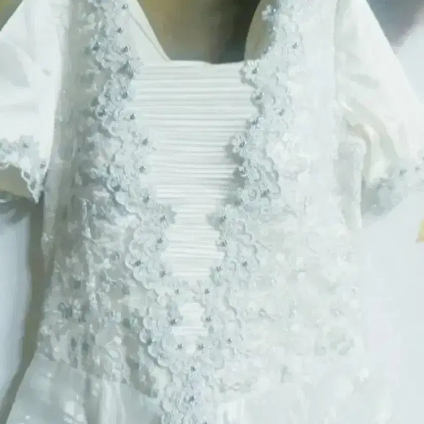 [BUNJANG] White Lace Long Dress / 레이스 장식 화이트 반팔 롱드레스 55~66