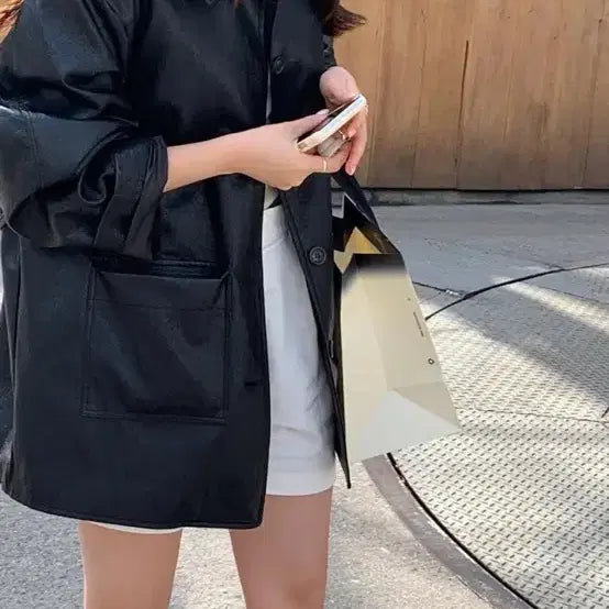 [BUNJANG] With Yoon Black Positive Leather Jacket / 위드윤블랙 포지티브 레더 자켓