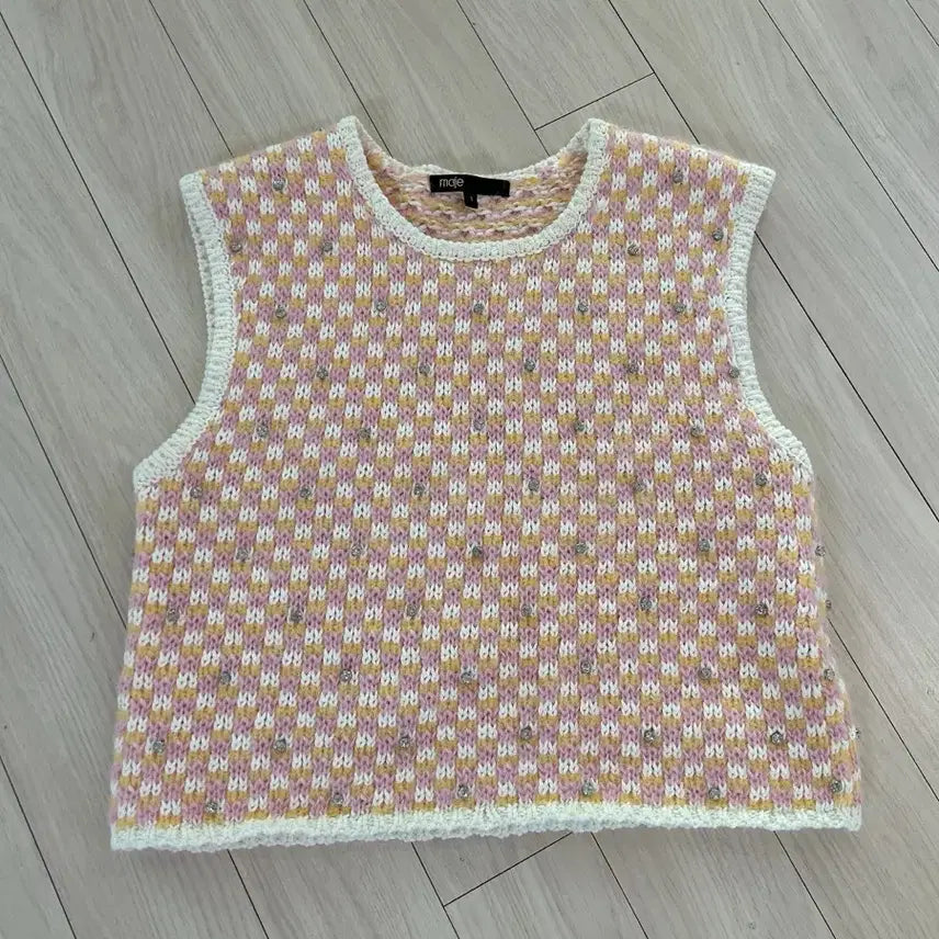 [BUNJANG] Maje Pink Pattern Knit Vest / maje 마쥬 큐빅 핑크패턴 니트