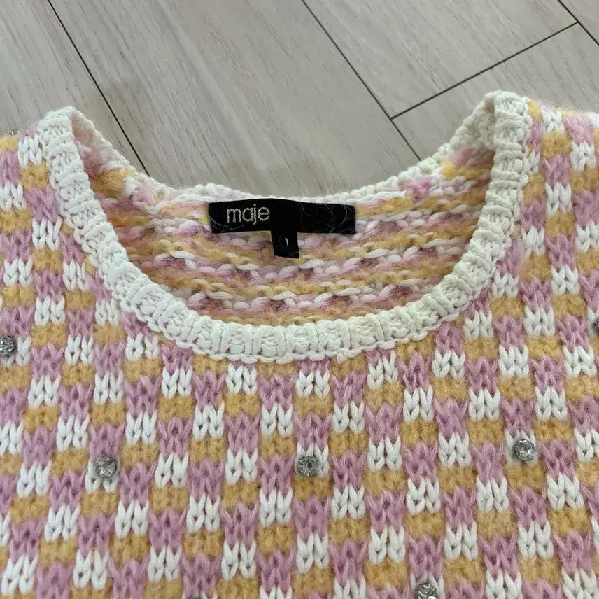 [BUNJANG] Maje Pink Pattern Knit Vest / maje 마쥬 큐빅 핑크패턴 니트