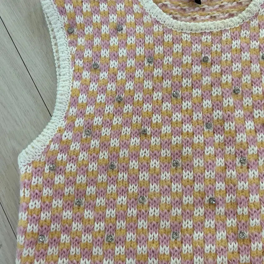 [BUNJANG] Maje Pink Pattern Knit Vest / maje 마쥬 큐빅 핑크패턴 니트
