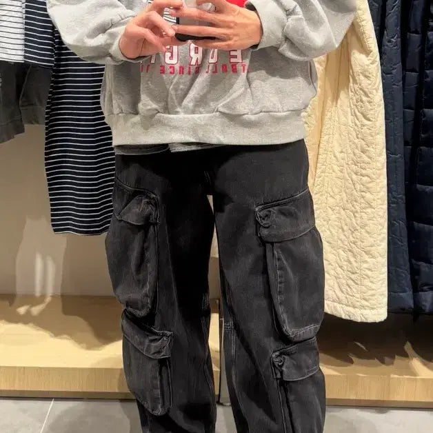[BUNJANG] H&M Baggy Cargo Denim Pants / H&M 배기 카고 데님 팬츠 블랙 30/30