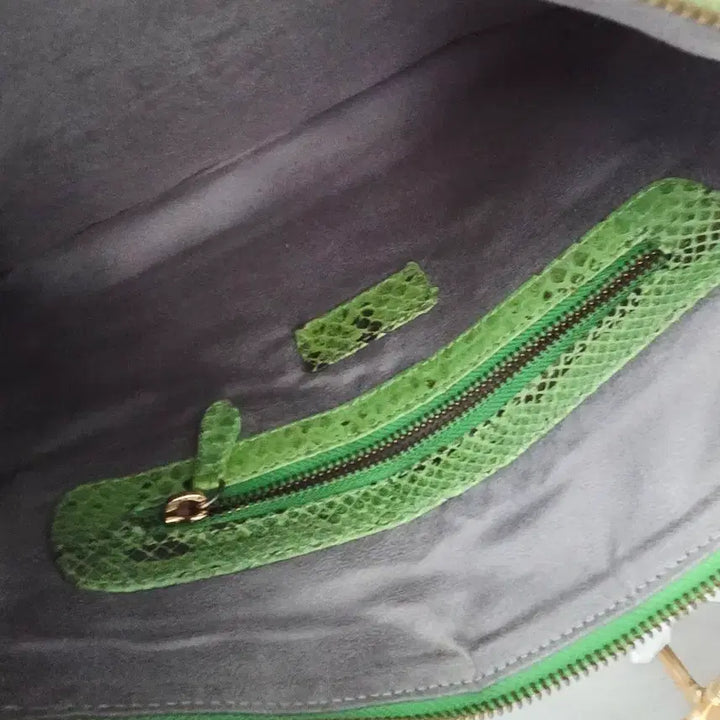 [BUNJANG] LUBA Python Leather Green Square Clutch Shoulder Bag / [LUBA] 뱀가죽 천연 리얼 파이톤 그린 스퀘어 클러치 숄더백