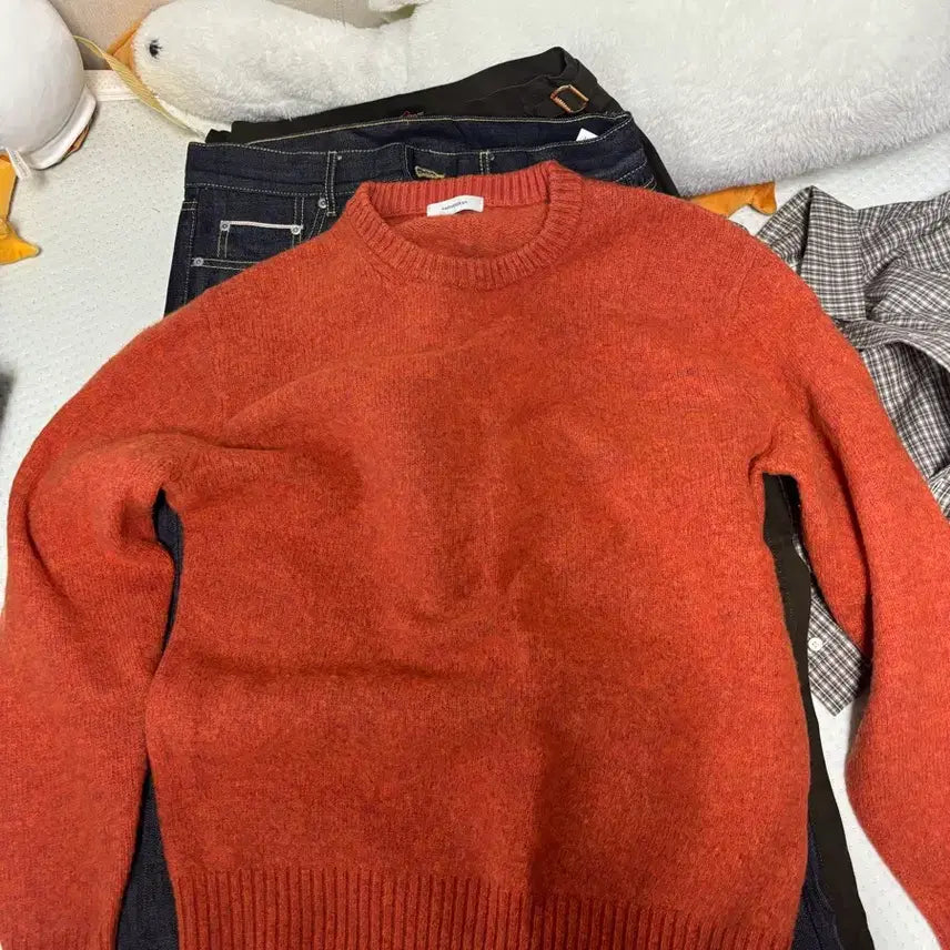 [BUNJANG] Mannergram Shetland Knit XL / 매너그램 셔틀랜드 니트 러스트오렌지/미드나잇블루 XL