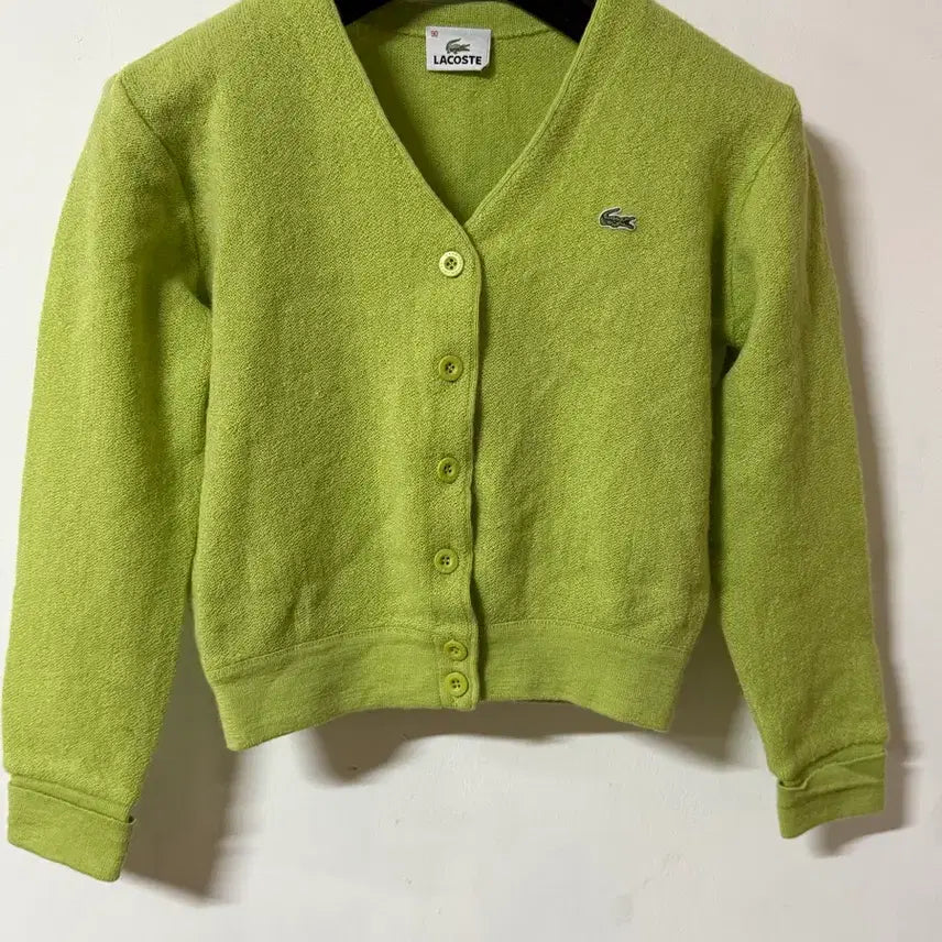 [BUNJANG] Lacoste Lime Cropped Cardigan / 라코스테 라임 크롭 가디건