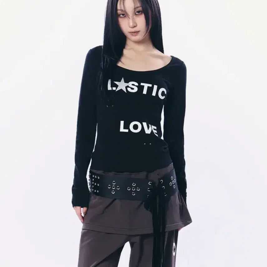 [BUNJANG] Set Up Exe Love U-Neck Top / Black / 셋업이엑스이 LOVE U-NECK TOP / BLACK