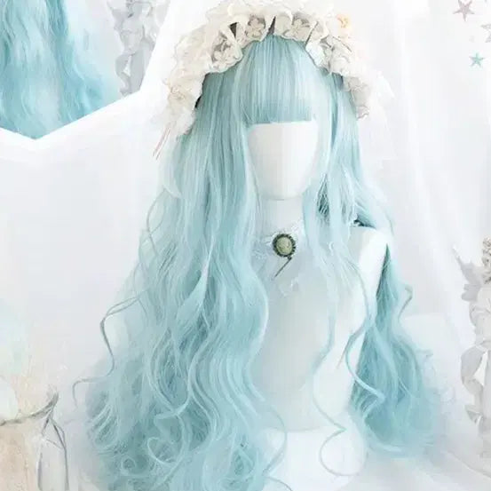 [BUNJANG] Soda Long Wavy Wig Mint Blue Cosplay / 소다 롱가발장발 긴머리앞머리웨이브 소공녀민트블루하늘색파랑 이성해 코스프레