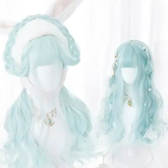[BUNJANG] Soda Long Wavy Wig Mint Blue Cosplay / 소다 롱가발장발 긴머리앞머리웨이브 소공녀민트블루하늘색파랑 이성해 코스프레