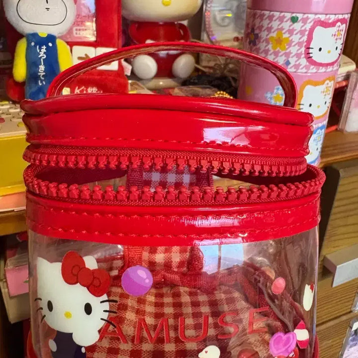 [BUNJANG] Hello Kitty Red Check Transparent Pouch / 헬로키티 빨간 체크 투명 파우치x 어뮤즈