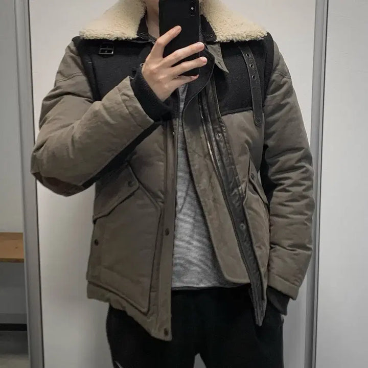 [BUNJANG] Time Homme Wool Shearling Padded Jacket / (95) 타임옴므 양털 무스탕 패딩 자켓