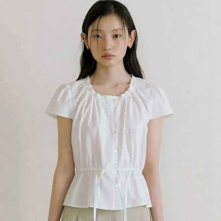 [SOLD OUT] 링서울 shirring peplum blouse-ivory