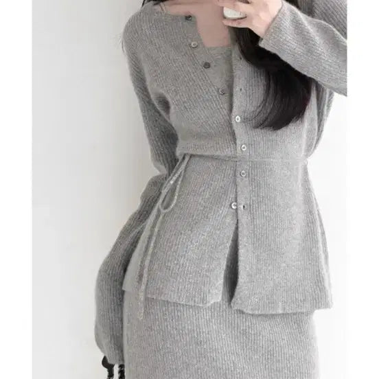 [BUNJANG] uur Breville Cardigan/Skirt Set [Soft Ash] Short Length / uur 브레빌 가디건/스커트 셋업 [소프트애쉬] 숏기장