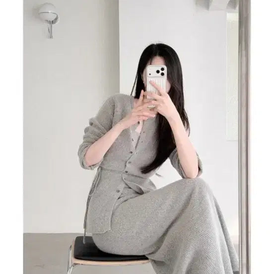 [BUNJANG] uur Breville Cardigan/Skirt Set [Soft Ash] Short Length / uur 브레빌 가디건/스커트 셋업 [소프트애쉬] 숏기장