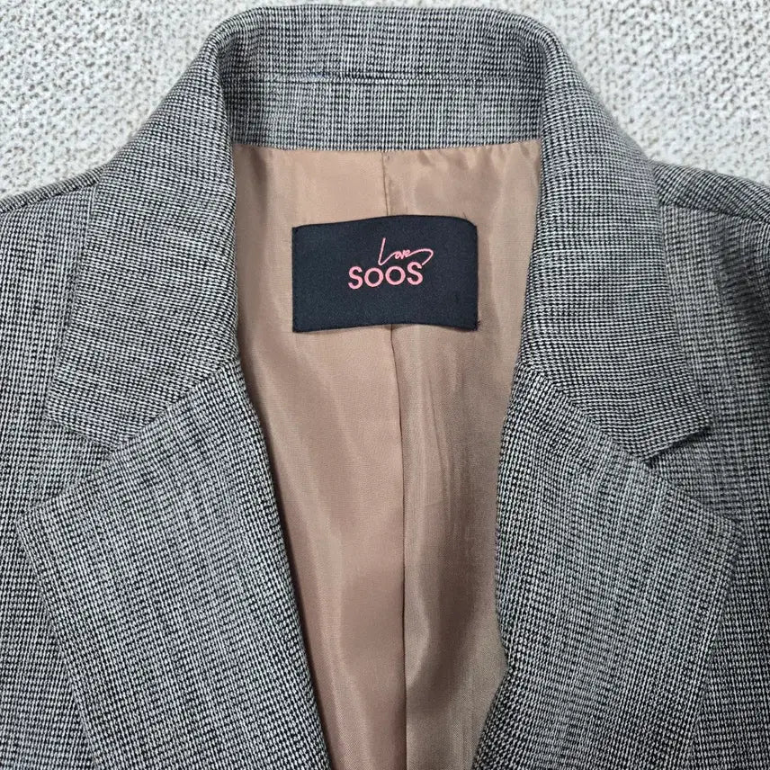 [BUNJANG] SOOS Gray Check Double Button Long Jacket (Size 55) / 0130.SOOS 회색체크 더블 버튼 롱 자켓55
