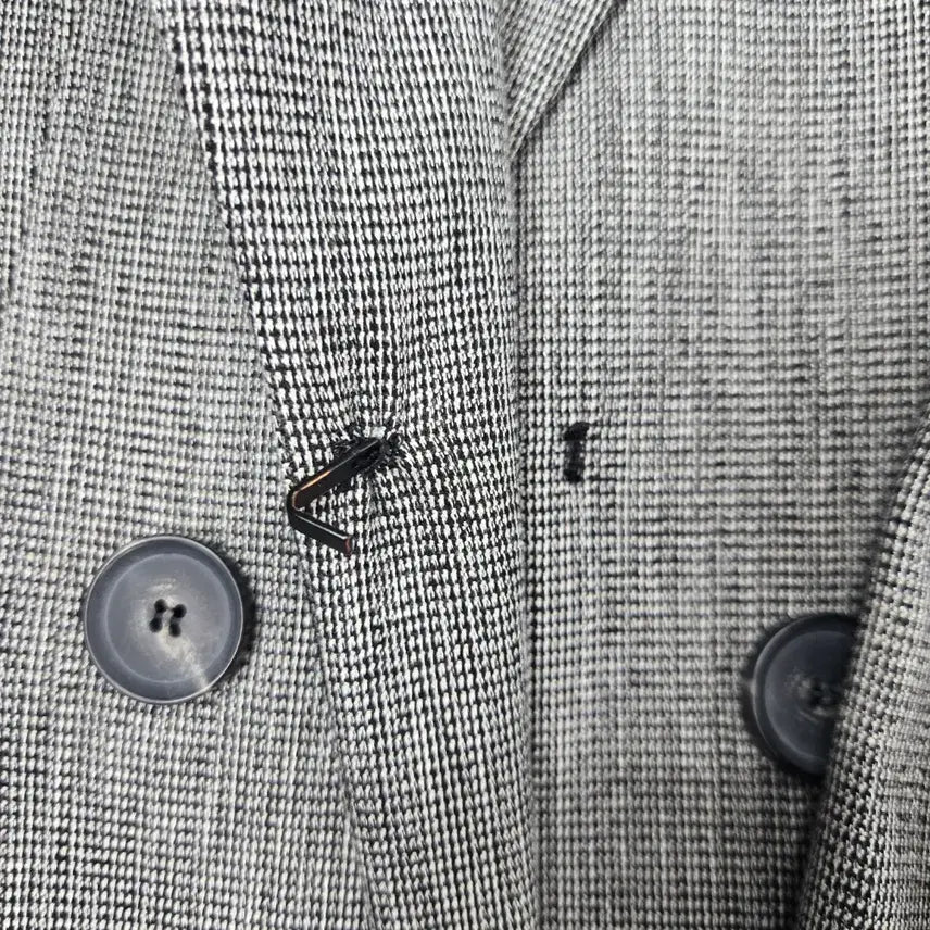 [BUNJANG] SOOS Gray Check Double Button Long Jacket (Size 55) / 0130.SOOS 회색체크 더블 버튼 롱 자켓55