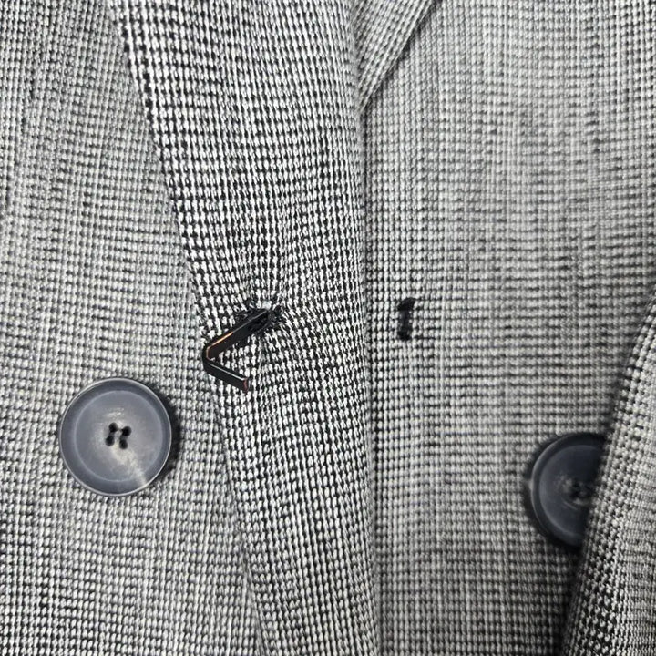 [BUNJANG] SOOS Gray Check Double Button Long Jacket (Size 55) / 0130.SOOS 회색체크 더블 버튼 롱 자켓55