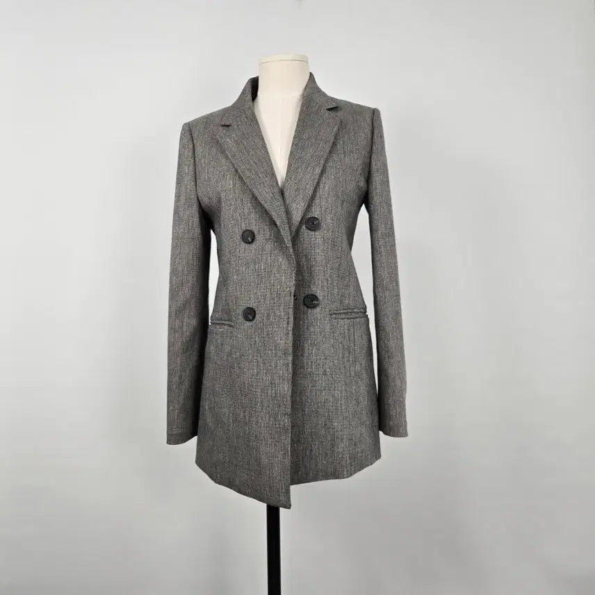 [BUNJANG] SOOS Gray Check Double Button Long Jacket (Size 55) / 0130.SOOS 회색체크 더블 버튼 롱 자켓55