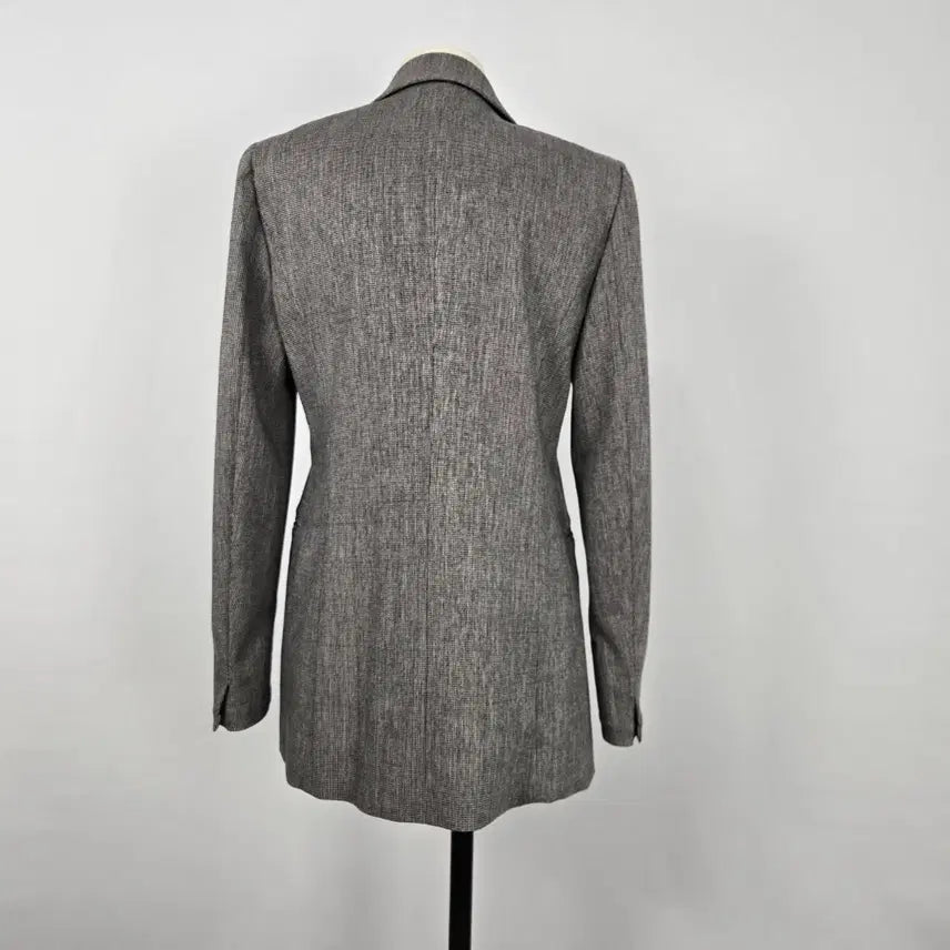 [BUNJANG] SOOS Gray Check Double Button Long Jacket (Size 55) / 0130.SOOS 회색체크 더블 버튼 롱 자켓55