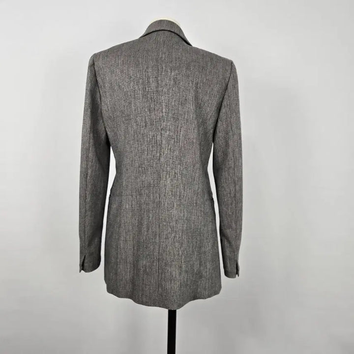 [BUNJANG] SOOS Gray Check Double Button Long Jacket (Size 55) / 0130.SOOS 회색체크 더블 버튼 롱 자켓55