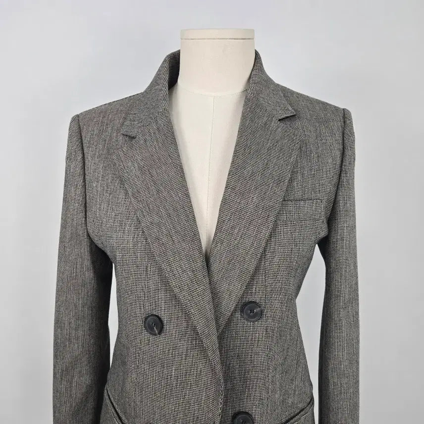 [BUNJANG] SOOS Gray Check Double Button Long Jacket (Size 55) / 0130.SOOS 회색체크 더블 버튼 롱 자켓55