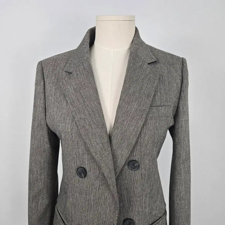 [BUNJANG] SOOS Gray Check Double Button Long Jacket (Size 55) / 0130.SOOS 회색체크 더블 버튼 롱 자켓55