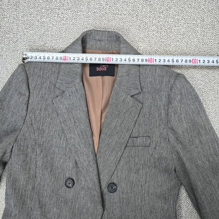 [BUNJANG] SOOS Gray Check Double Button Long Jacket (Size 55) / 0130.SOOS 회색체크 더블 버튼 롱 자켓55