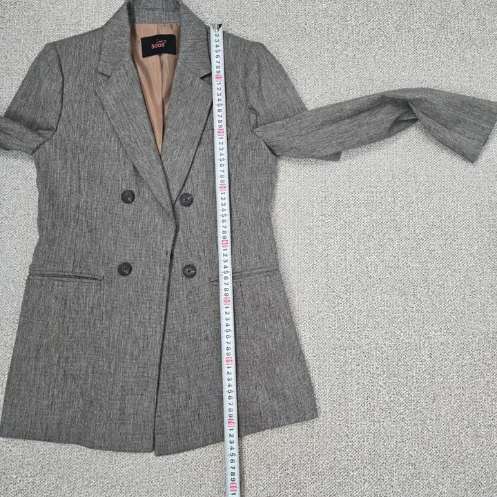 [BUNJANG] SOOS Gray Check Double Button Long Jacket (Size 55) / 0130.SOOS 회색체크 더블 버튼 롱 자켓55