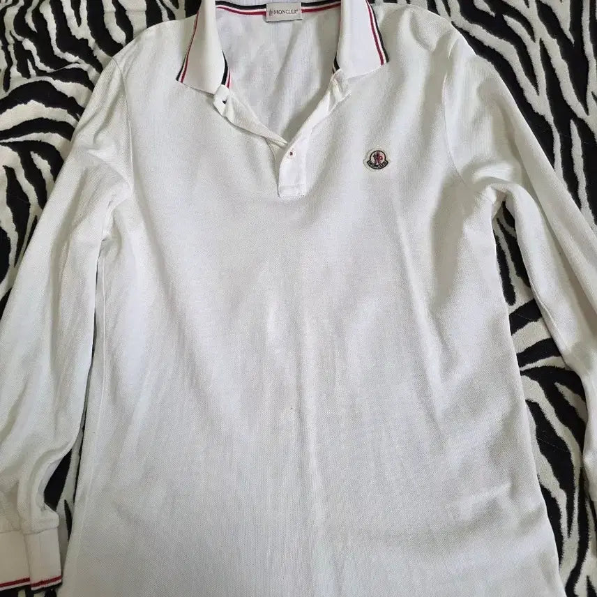 [BUNJANG] Moncler White Long Sleeve Polo Shirt / 몽클레어 흰색 긴팔 폴로 티셔츠