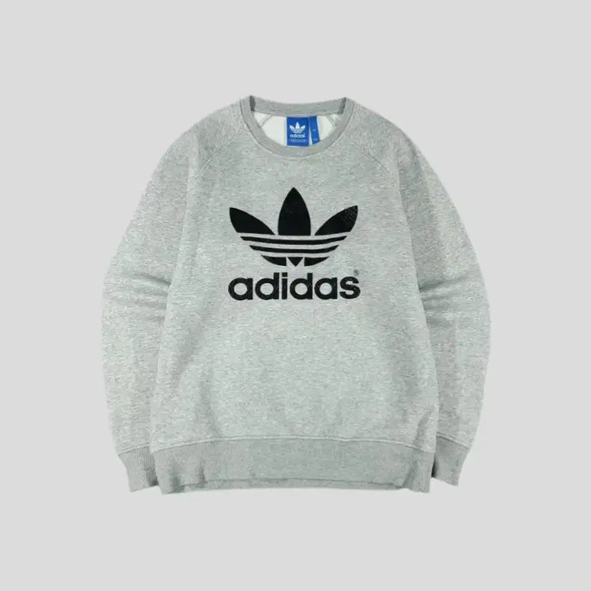 [BUNJANG] Adidas Trefoil Big Logo Cotton Blend Sweatshirt / 아디다스 그레이 블랙 트레포일 빅로고 뱀피 레글런 기모 코튼블렌드 맨투맨