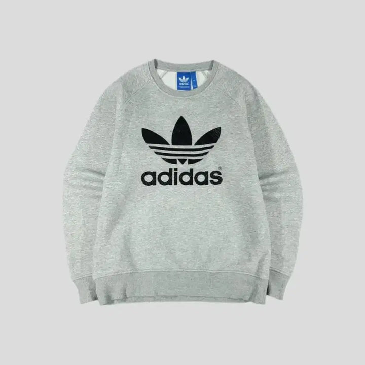 [BUNJANG] Adidas Trefoil Big Logo Cotton Blend Sweatshirt / 아디다스 그레이 블랙 트레포일 빅로고 뱀피 레글런 기모 코튼블렌드 맨투맨