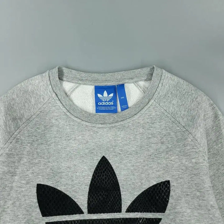 [BUNJANG] Adidas Trefoil Big Logo Cotton Blend Sweatshirt / 아디다스 그레이 블랙 트레포일 빅로고 뱀피 레글런 기모 코튼블렌드 맨투맨