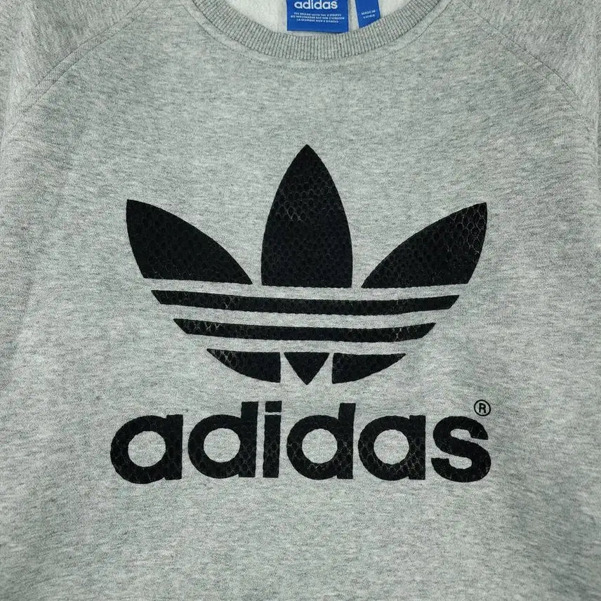 [BUNJANG] Adidas Trefoil Big Logo Cotton Blend Sweatshirt / 아디다스 그레이 블랙 트레포일 빅로고 뱀피 레글런 기모 코튼블렌드 맨투맨