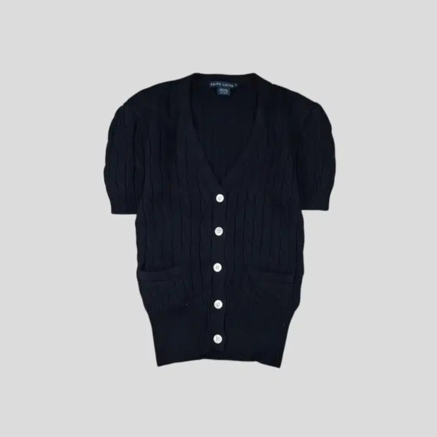 [SOLD OUT] 폴로랄프로렌 두산 00s 네이비 케이블패턴 꽈배기패턴 브이넥 니트 반팔