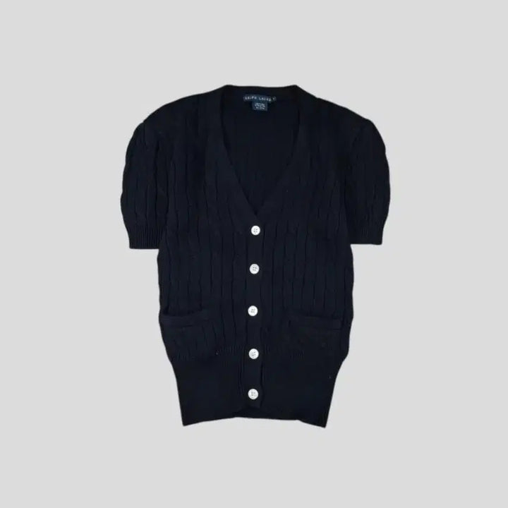 [SOLD OUT] 폴로랄프로렌 두산 00s 네이비 케이블패턴 꽈배기패턴 브이넥 니트 반팔