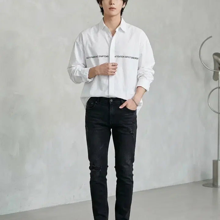 [BUNJANG] ADD Seoul Lettering Hidden Button White Shirt / ADD 애드서울 레터링 히든버튼 화이트 셔츠