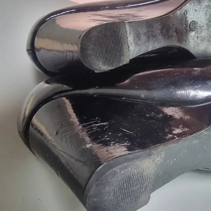 [BUNJANG] Black Logo Ribbon Wedge Heels / 블랙 240 로고 리본 웨지힐 구두