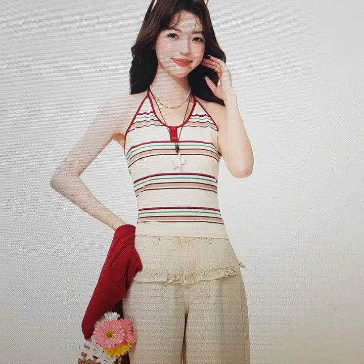 [BUNJANG] Striped Halter Neck Top / (해외배송) 스트라이프 홀터넥 탑