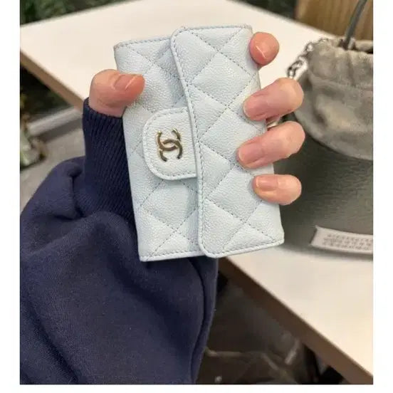 [BUNJANG] Chanel Classic Card Wallet Light Gray Caviar / 샤넬 클래식 카드지갑 라이트그레이 똑딱이 캐비어