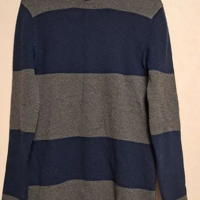 [BUNJANG] Time Striped Navy-Gray Wool Knit Sweater / 타임 줄무늬 폴라 니트 양모100%