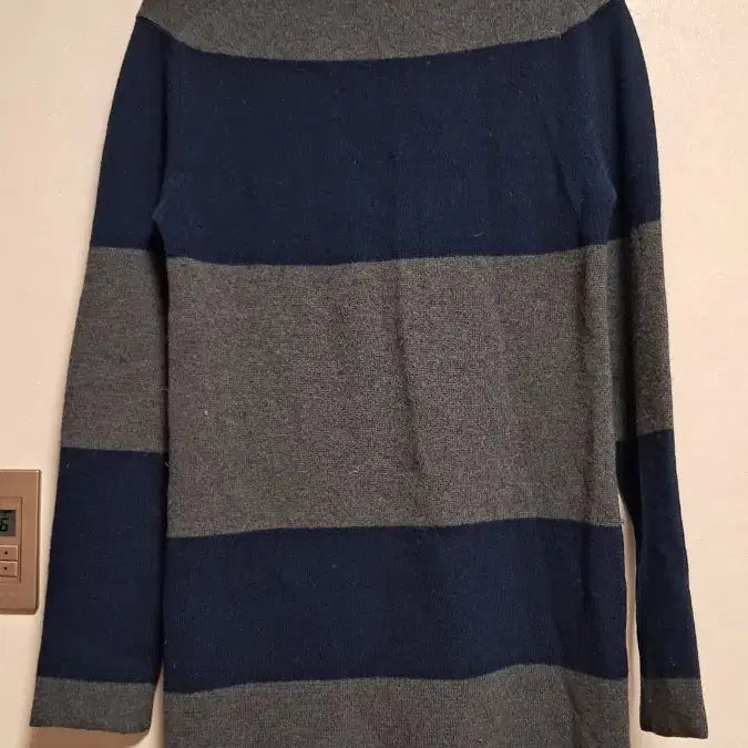 [BUNJANG] Time Striped Navy-Gray Wool Knit Sweater / 타임 줄무늬 폴라 니트 양모100%