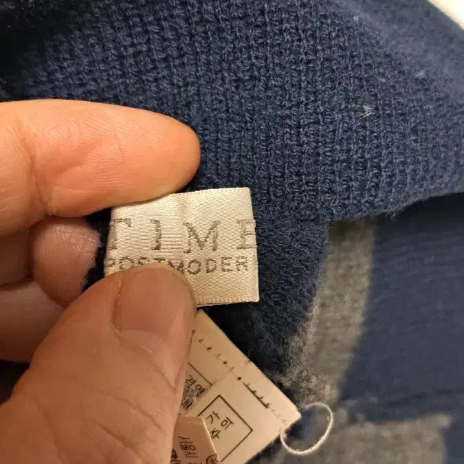 [BUNJANG] Time Striped Navy-Gray Wool Knit Sweater / 타임 줄무늬 폴라 니트 양모100%