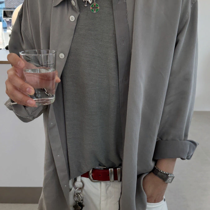 [BUNJANG] Untitled Ideal Silky Blend Shirt Ash Grey / 언타이틀드 아이딜 실키 블렌드 셔츠 애쉬 그레이 팝니다