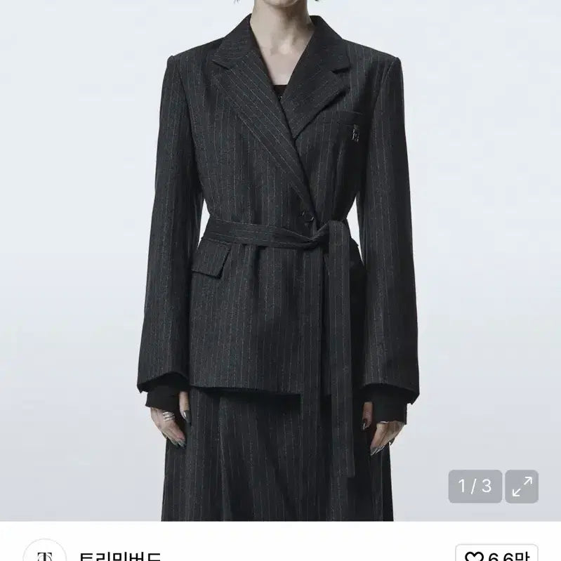 [BUNJANG] Trimming Bird Stripe Belt Set-up Jacket / 트리밍버드 스트라이프 벨트 셋업 자켓 새상품