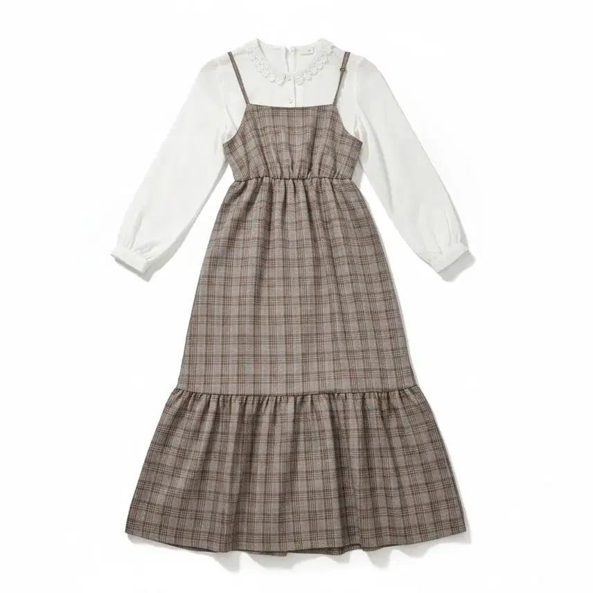 [BUNJANG] Checked Long Dress / 백 리본 체크 롱 원피스