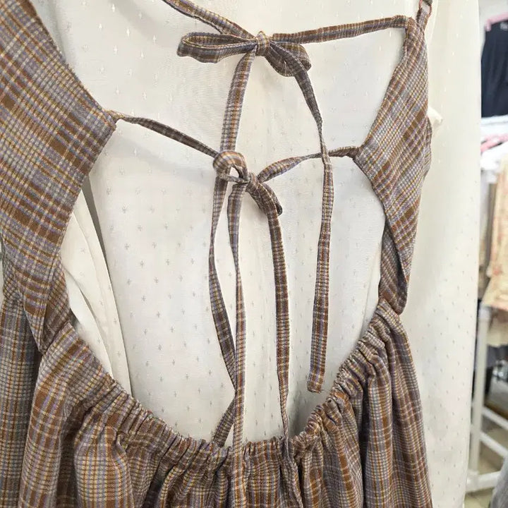 [BUNJANG] Checked Long Dress / 백 리본 체크 롱 원피스