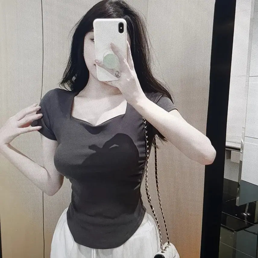 [BUNJANG] Square Neck Short Sleeve T-shirt / (해외배송) 스퀘어넥 반팔 티셔츠